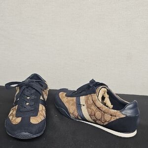 Coach Women's Navy and Brown Signature Logo Sneakers